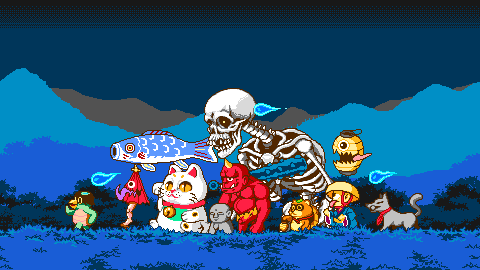 Animated yokai pixel art scenario